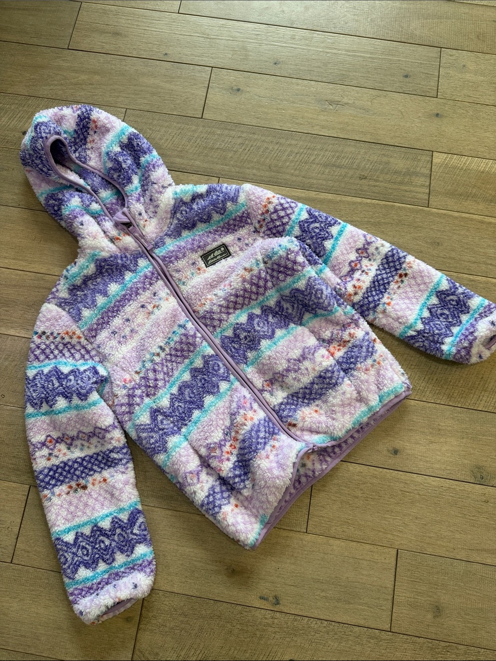Eddie Bauer Kids Lavender & Teal Plush Hooded Zip Jacket
